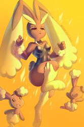 anthro buneary bunny_ears bunny_girl bunny_tail bunnysuit darkhat_dlt female fur lopunny nintendo no_humans pokémon_(species) pokemon pokemon_(species) signature simple_background tagme thick_thighs thighs yellow_background