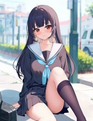 1girls blush clothed clothed_female clothing female female_only genshin_impact icwine long_hair solo solo_female stockings thick_thighs thighs voluptuous yun_jin_(genshin_impact)