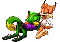 alexis_fox anthro bobcat bodily_fluids bottomwear bubsy bubsy_(series) canid canine clothing cum cum_in_pussy cum_inside duo felid feline female fox genital_fluids lynx male male/female mammal oral skirt toons topazice