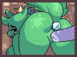 animated ass blush cum cum_in_pussy cum_inside dildo dildo_in_ass from_behind game_cg green_skin kobold kobold_princess_(princess_and_conquest) large_breasts lilmoonie looking_at_viewer looking_back mob_face pixel_animation pixel_art princess_and_conquest sex_from_behind sex_toy tail