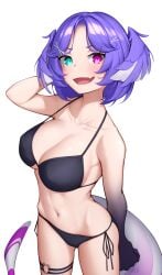 1girls big_breasts bikini bikini_bottom bikini_top black_bikini dragon_girl heterochromia looking_at_viewer nijisanji nijisanji_en nitrus nitrus14 purple_hair selen_tatsuki short_hair smiling smiling_at_viewer tail virtual_youtuber