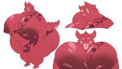 big_ass big_breasts big_butt big_nipples breasts cleavage dragon dragon_baron estebamilk estemilk fangs huge_ass huge_breasts huge_butt male_with_breasts penis pressing_breasts_together red_body short_tail tail tongue_out