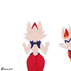 2d anthro breasts bunny_ears bunny_tail cinderace female female_cinderace female_only fur furry furry_only nintendo no_humans pokémon_(species) pokemon pussy red_eyes twitter_username white_fur