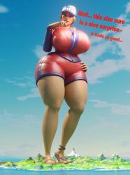 1girls apokailypseart big_breasts breasts city english english_text female fortnite fortnite:_battle_royale giantess giantess_growth giga_giantess growth hat hips hourglass_figure looking_down solo solo_female solo_focus sun_strider talking_to_self text thick_thighs thighs video_game_character video_games wide_hips ych