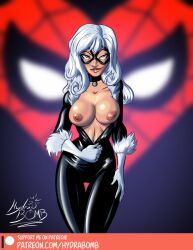 1girls anti-heroine areolae black_cat_(marvel) breasts domino_mask exposed_breasts felicia_hardy female gloves heart_shape hydra-bomb light-skinned_female light_skin long_hair marvel marvel_comics mask nipples solo solo_focus spider-man_(series) stripping white_hair zipper zipper_down