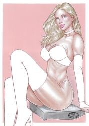 1girls blonde_hair curvaceous curvy_body curvy_female curvy_figure ed_benes_studio emma_frost female_focus female_only hellfire_club huge_breasts long_hair looking_at_viewer marvel mutant rudimar_patrocinio seductive_look white_queen x-men