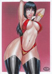 1girls 2023 black_hair curvaceous curvy_body curvy_figure dynamite_comics ed_benes_studio female_focus female_only hi_res huge_breasts latex_thighhighs long_hair looking_at_viewer rudimar_patrocinio solo_female solo_focus vampirella