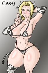 1girls big_ass big_boobs big_breasts big_butt bikini blonde_hair caosenriqueart cow_bikini female naruto naruto_(series) naruto_shippuden orange_eyes solo tsunade