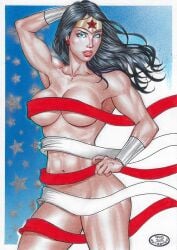 1girls 2023 american_flag big_breasts blue_eyes breasts curvaceous curvy_body curvy_female dc dc_comics diana_prince earrings ed_benes_studio female female_focus female_only large_breasts long_hair rudimar_patrocinio seductive_look solo solo_female star_earrings tiara wonder_woman wonder_woman_(series)