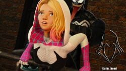 1boy 1girls 3d alien blonde_hair clothed clothed_sex female fortnite gwen_stacy hooded human male marvel penetration sfm_hood spider-gwen spider-gwen_(fortnite) spider-man:_across_the_spider-verse spider-man_(series) straight vaginal_penetration venom_(marvel)