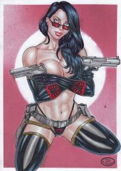 1girls 2023 baroness_(g.i._joe) black_hair curvaceous curvy_body curvy_figure dominant_female domination ed_benes_studio g.i._joe glasses hi_res huge_breasts latex_thighhighs latex_thong long_hair looking_over_eyewear looking_over_glasses looking_over_sunglasses red-tinted_eyewear rudimar_patrocinio seductive_look sunglasses tinted_eyewear