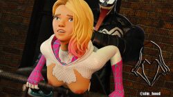 1boy 1girls 3d alien blonde_hair clothed clothed_sex female fortnite gwen_stacy human male marvel penetration ripped_clothing sfm_hood spider-gwen spider-gwen_(fortnite) spider-man:_across_the_spider-verse spider-man_(series) straight vaginal_penetration venom_(marvel)