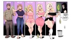 ass_expansion breast_expansion gender_transformation grumpy-tg hair_color_change hair_growth high_heel_boots huge_ass huge_breasts lip_expansion mtf_transformation personality_change thick_thighs thigh_expansion transformation wide_hips