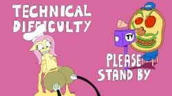 1boy 1girls baseball_cap breast_milking breast_milking_machine breasts cheese chef_hat clenched_teeth constricted_pupils crossover crotchboobs fluttershy fluttershy_(mlp) hasbro huge_crotchboobs lactation milk milking milking_machine mlp monochrome_background my_little_pony my_little_pony_friendship_is_magic pink_hair pizza pizza_tower pizzaface pony restrained simple_background slime technical_difficulties television_camera udder_milking udders wapamario63 what