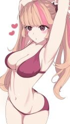 1girls 2d 2d_(artwork) armpits arms_behind_head arms_up ass belly belly_button blush butt digital_drawing_(artwork) exposed_shoulders exposed_torso female female_focus female_only fortnite fortnite:_battle_royale hands_behind_head hands_up heart heart-shaped_pupils hearts_around_head image legs legs_together lennox_rose_(fortnite) light-skinned_female light_skin long_hair looking_away multicolored_hair open_eyes open_mouth partially_clothed pink_bra pink_panties pink_swimsuit shaved_armpit shoulders small_nose sole_female swimsuit thehollowhusk thighs thin_waist twintails