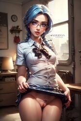 ai_generated arcane arcane_jinx glasses jinx_(league_of_legends) league_of_legends league_of_legends:_wild_rift nerd nsfw showing_pussy small_breasts student teenager vagina xliljinxx