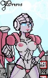 1girls arcee arcee_(g1) blue_eyes boobs breasts female female_only fembot gortros hand_on_hip medium_breasts nipples panties pink_lips pink_lipstick pink_nipples pink_panties pixel_art robot robot_girl robot_humanoid solo solo_female source_request thong tits topless transformers white_body