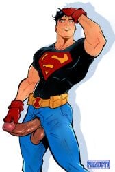 1boy biceps big_cock big_penis boner bulging_biceps conner_kent dc dc_comics erect_penis erection hard_on huge_cock male male_only muscles muscular muscular_male penis_out penis_through_fly phausto superboy superboy_(conner_kent) superman_(series) teen_boy