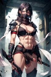 1futa abs ai_generated armband armor arms athletic balls belt black_hair bra bracer bracers breasts city_background cock detailed_background dick dickgirl eye_contact eyebrows futa_only futanari gloves hair holding_object holding_weapon holding_weapons large_balls large_penis leg_armor legs light_eyes light_skin looking_at_viewer mask neck pale_skin partially_clothed penis precum scarf shoulder_armor sky solo solo_futa stable_diffusion standing testicles thighs underwear weapon weapons