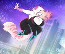 anthro big_breasts breasts cosplay female fur furry marvel marzipan_(spottedtigress) spider-gwen_(cosplay) spider-man:_into_the_spider-verse spider-man_(series) spottedtigress tagme thick_thighs wide_hips