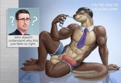 anthro arjuna balls genitals john_oliver john_ottiver male necktie nude pinup pose solo