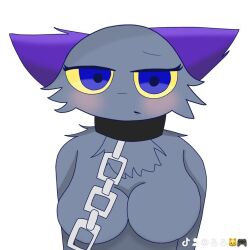 anthro big_breasts blue_eyes chain_collar collar featureless_breasts female female_only furry grey_fur oyasaioni9 purple_ears solo_female suzune_(teach_the_cat) teach_the_cat yellow_sclera