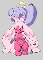 1girls anthro areplae barefoot big_breasts breasts completely_nude completely_nude_female erocoffee female female_only full_body hammer holding long_hair naked naked_female nipples nude nude_female pokemon pokemon_(species) pokemon_sv pussy shortstack smile solo solo_female tinkaton weapon