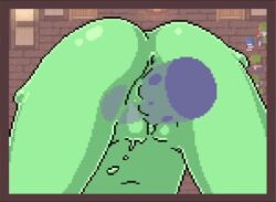 2d akai_(ugokashitari) animated anus ass belly_button butt close-up cum cum_in_pussy cum_inside cum_visible_through_body ejaculation female female_focus green_body monster_girl pixel_animation pixel_art presenting_hindquarters presenting_pussy princess_and_conquest pull_out pussy sex slime slime_girl slime_princess_(princess_and_conquest) translucent translucent_body transparent_body uncensored vaginal_penetration