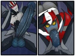 blowjob cybertronian fan_character fellatio luffimus oc robot robot_humanoid starscream sucking_penis transformers transformers_prime yellow_eyes