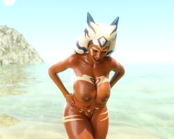 1girls 3d ahsoka_tano beach big_breasts drinkerofskies female female_only nude nude_female solo star_wars togruta