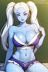 1girls ai_generated blue_body curvaceous curvy_body curvy_figure dragon_ball dragon_ball_super female female_only huge_breasts long_hair marcarita ponzuaji seductive_look solo stable_diffusion voluptuous voluptuous_female white_hair