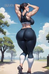 1girls ai_generated ass_focus big_ass big_breasts big_butt black_hair blonde_hair bottom_heavy breasts bubble_ass child_bearing_hips dat_ass exercise_clothing female female_focus female_only huge_ass huge_breasts human leggings muscular muscular_female obayen outdoors ponytail round_ass solo solo_female thigh_gap tight_clothing tight_pants wide_hips