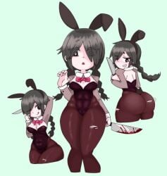 1girls ass big_ass black_hair blood braids bunny_ears bunnysuit cleavage fake_rabbit_ears female female_only funamusea goth goth_girl hair_over_one_eye holding holding_knife holding_object knife large_ass large_breasts large_butt leotard mogeko_castle platartmon playboy_bunny rabbit_ears solo solo_female strapless_leotard suggestive thick_thighs thighs twin_braids yonaka_kurai