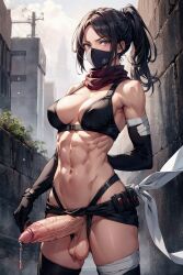 1futa abs ai_generated arms athletic balls ballsack big_penis black_hair bra breasts city cock detailed_background dick dickgirl eye_contact eyebrows futa_only futanari glans hair huge_cock large_balls large_penis legs light_skin long_hair looking_at_viewer mask pale_skin partially_clothed penis pierced_genitals pierced_penis piercing ponytail power_lines scarf scrotum sky solo stable_diffusion standing testicles thighs veiny_penis wrapped wrappings