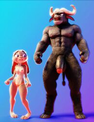 1boy 1girls 2_horns 3_fingers 3_toes 4_fingers abs absurd_res anthro areola balls barbell_piercing biceps big_balls big_penis black_body black_fur black_nose bovid bovine breasts brown_eyes buckteeth cape_buffalo chief_bogo claws clothed clothing digital_media_(artwork) disney duo feet female fingers fur furry genitals grey_body grey_fur hi_res hooves horn judy_hopps lagomorph larger_male leporid looking_down male mammal muscular muscular_anthro muscular_male navel navel_piercing nipple_barbell nipple_piercing nipples nubbed_penis nude nude_male open_mouth panties panties_only pecs penis piercing pink_areola pink_nipples pink_nose pochemu purple_eyes pussy rabbit simple_background size_difference smaller_female tail teeth toe_claws toes topless underwear underwear_only zootopia