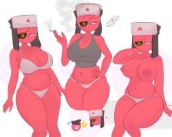 almost_naked big_ass big_breasts big_nipples cigarette countryhumans countryhumans_girl female kek_doktor nazi_germany_(countryhumans) red_skin soviet_union_(countryhumans) winter_hat