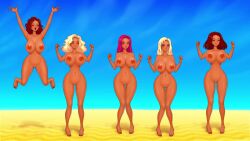 5girls akiranime animated beach bouncing_breasts child_bearing_hips completely_nude completely_nude_female curvaceous curvy eliminator_boat_duel erect_nipples female female_focus female_only full_body huge_ass huge_breasts jumping multiple_girls naked naked_female nipples no_sound nude nude_female tagme video