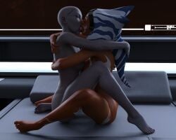 2girls 3d ahsoka_tano alien alien_girl asajj_ventress athletic athletic_female bald bald_female drinkerofskies female female_only grey-skinned_female grey_skin humanoid humanoid_on_humanoid interspecies interspecies_yuri kissing lesbian_kiss lesbian_sex mature mature_female nude nude_female orange-skinned_female orange_skin star_wars togruta voluptuous voluptuous_female yuri