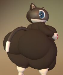 3d ass atlus big_ass big_butt cat domestic_cat felid feline felis looking_at_viewer looking_back moobs morgana_(persona) mrrainbow nipples open_mouth overweight persona smile tagme