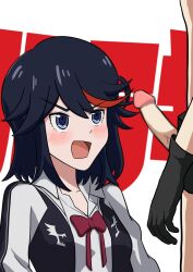 1girls black_hair blowjob blowjob_face blue_eyes blush censored cum_in_mouth deepthroat fellatio female kill_la_kill looking_at_penis matoi_ryuuko mosaic_censoring multicolored_hair red_hair short_hair smacko tomboy