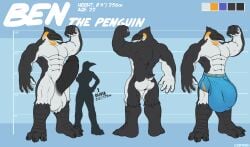 abs anthro ass avian ball_tuft balls beak ben_the_penguin biceps big_balls big_bulge big_penis bird bulge claws clothed clothing corrsk digital_media_(artwork) english_text erection feathers feet genitals hi_res huge_balls huge_bulge huge_cock humanoid_genitalia humanoid_penis hyper hyper_balls hyper_bulge hyper_genitalia hyper_penis looking_at_viewer male model_sheet muscular muscular_anthro muscular_male nude paws pecs penguin penis simple_background solo standing tail text toes tuft