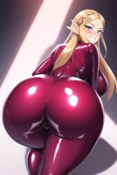 ai_generated ass_focus bimbo blonde_hair blue_eyes curvaceous curvy curvy_figure gigantic_ass gigantic_breasts huge_ass huge_breasts huge_hips latex long_hair looking_at_viewer nai_diffusion princess_zelda red_latex red_latex_suit seductive_smile shiny_clothes shiny_hair shiny_skin stable_diffusion the_legend_of_zelda thick_thighs voluptuous wide_hips