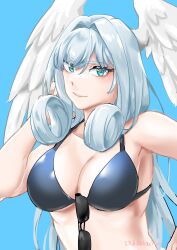 1girls arm_up armpits bare_midriff bare_shoulders bikini black_bikini black_swimsuit blue_eyes breasts busy cleavage curvy female female_only hallupuna hand_in_hair high_entia highres large_breasts long_hair looking_at_viewer melia_antiqua midriff monolith_soft nintendo nude nude_female royalty silver_hair smile smiling sunglasses sunglasses_removed swimsuit upper_body wings wings_on_head xenoblade_(series) xenoblade_chronicles