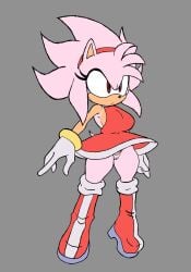 2023 amy_rose blackchaos64 boots bracelet breasts cameltoe casual clothing dress female footwear glaring gloves hairband handwear panties pink_fur red_eyes sega sonic_(series) sonic_origins super_amy thick_thighs