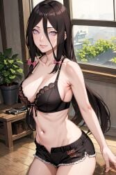 1girls ai_generated arm_support armpits bare_legs bare_shoulders blush boruto:_naruto_next_generations bottomwear bra breasts brown_hair cleavage female female_only g-string godho hair_ornament hair_ribbon hyuuga_hanabi indoors legs_together long_hair midriff nai_diffusion naruto naruto:_the_last naruto_(series) on_bed panties partially_clothed petite ribbons short_shorts shorts smile solo solo_focus stable_diffusion standing unbuttoned unbuttoned_shorts underwear violet_eyes window