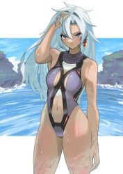 1girls a_(xenoblade) core_crystal karian909 long_hair silver_hair solo swimsuit wet xenoblade_(series) xenoblade_chronicles_3 xenoblade_chronicles_3:_future_redeemed