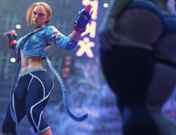 3d abs ass bangs blonde_hair booty_shorts british cammy_white jacket midriff poison_(final_fight) scar squarepeg3d street_fighter street_fighter_6 street_fighter_v tight_clothing tight_pants toned toned_female