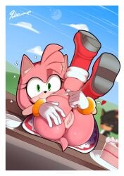 amy_rose anthro anus ass being_watched blush boots cake clothed clothing delicioussoup female female_focus female_only footwear green_eyes handwear laying_down legs_up looking_at_viewer outside panties panties_around_leg presenting presenting_anus presenting_pussy pussy sega shadow_the_hedgehog showing showing_ass showing_pussy solo_focus sonic_(series) sonic_the_hedgehog_(series) spreading tail tea_cup thick_thighs thighs wide_hips