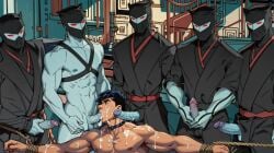 ai_generated artist_request asian asian_male bara blowjob blowjob_face cum east_asian east_asian_male gay gay_sex jackie_chan_(jackie_chan_adventures) jackie_chan_adventures male male_only multiple_boys muscles muscular muscular_male oral oral_sex penis_in_mouth