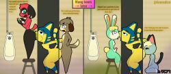 2girls 3boys absurd_res anal animal_crossing ankha ankha_(animal_crossing) anthro bathroom bodily_fluids box cherry_(animal_crossing) comic_panel container cum cum_in_mouth cum_inside digby_(animal_crossing) drinking drinking_cum fart fart_cloud fart_fetish farting_in_mouth farting_on_face female free_use from_behind from_behind_position genital_fluids glory_hole grossdice group hi_res humiliation instant_loss_2koma kissing mouthfarting nintendo oral public_restroom public_use punishment raymond_(animal_crossing) rimming saliva saliva_on_tongue saliva_string sasha_(animal_crossing) sex simp story story_in_description urinal